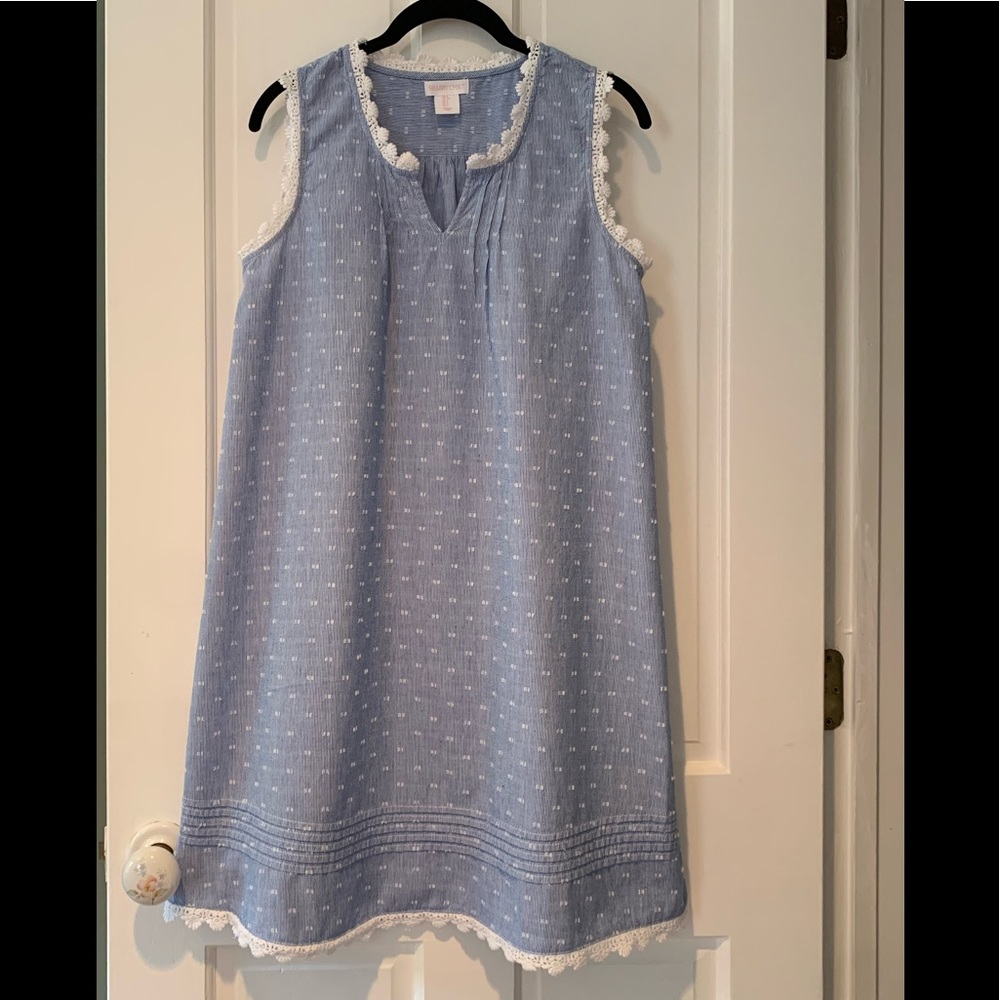 Blue chambray cottagecore dainty granny Shabby CHIC COTTON NIGHTGOWN